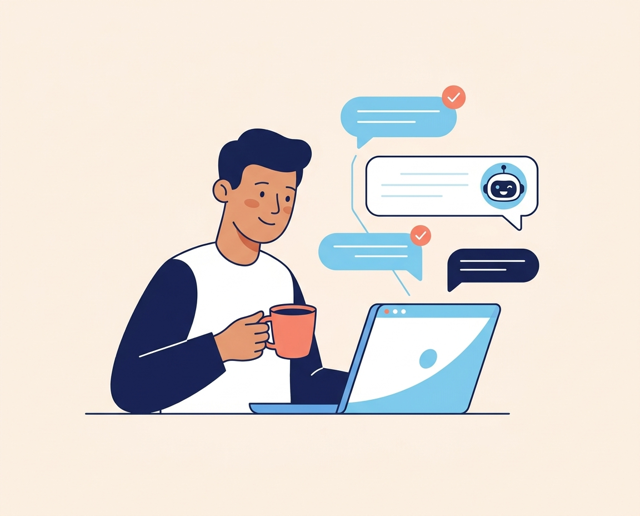 Robot watching over chat conversations on a laptop